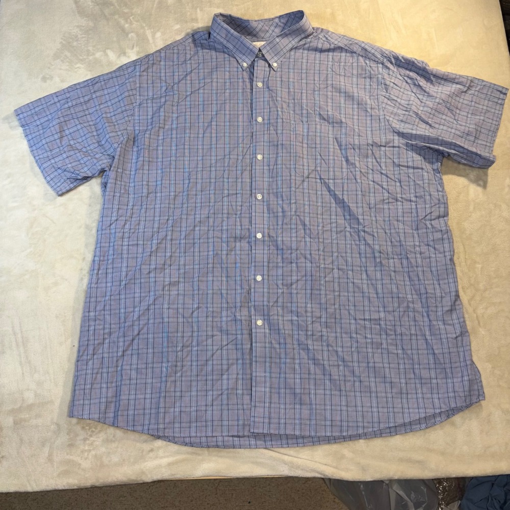 Roundtree & Yorke Gold Label Mens 4XT Blue Plaid Non-Iron Short Sleeve Shirt